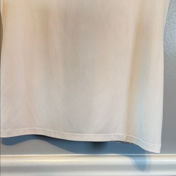 Calvin Klein Faux Black Leather V Neck Beige Blouse - Picture 11 of 12